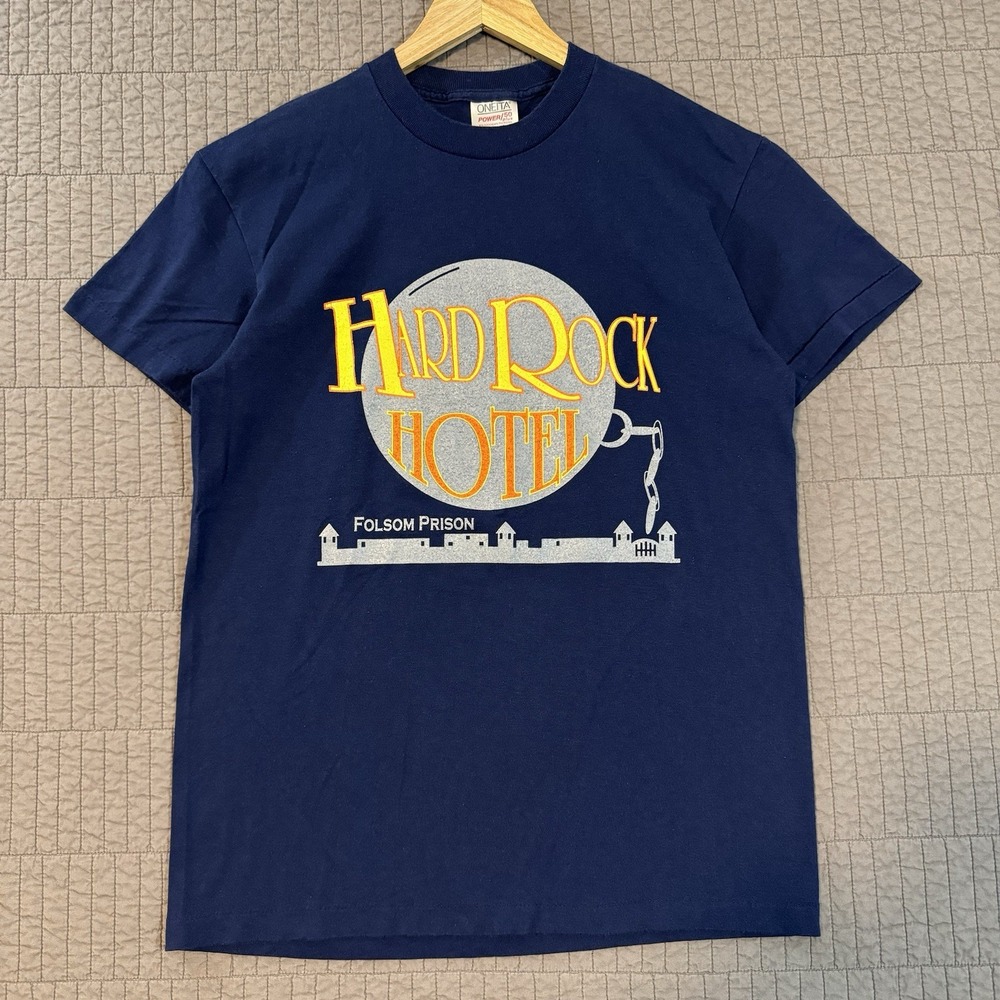 Vintage Hardโ Rock Hotel T Shirt Men Medium Blue Folsom Prison Single Stitch 90s